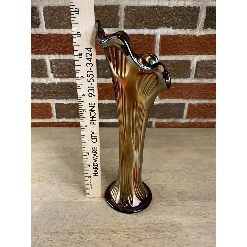 Fenton Carnival Glass Diamond And Rib‎ Pattern Vase Vintage 11.5